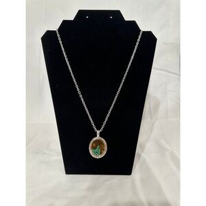 W Stones & Beads Hope Floating Locket Necklace Silver Tone Turquoise Amber 18"